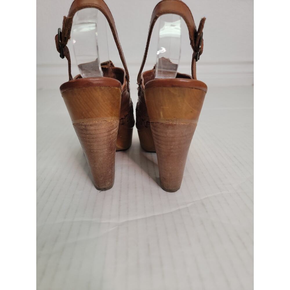 Frye Anya Concho Heel Sandal SZ 7M Sling Platform Wood Broen Leather Retro Boho - Picture 6 of 9
